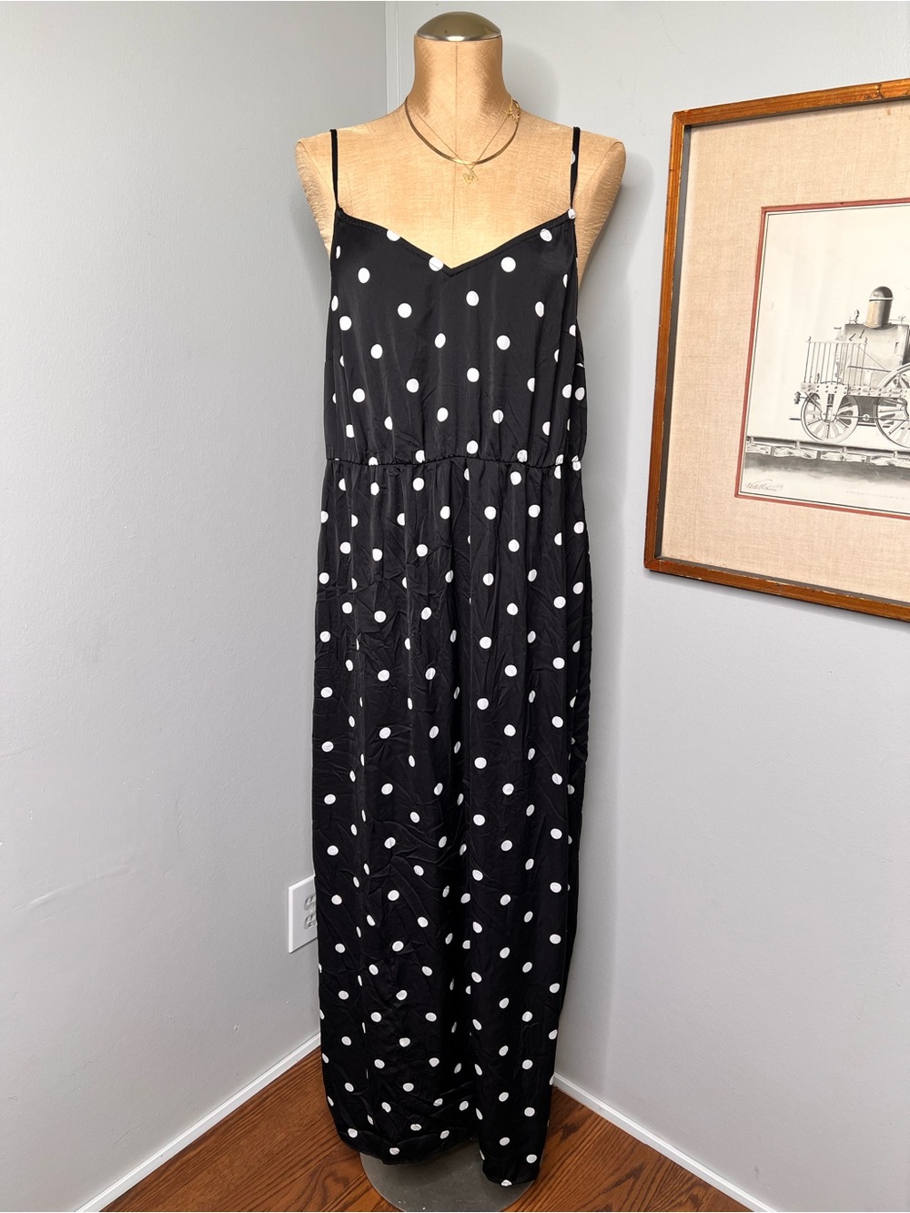 H & M Divided Black and White Polka Dot Maxi Dress size Women’s XL